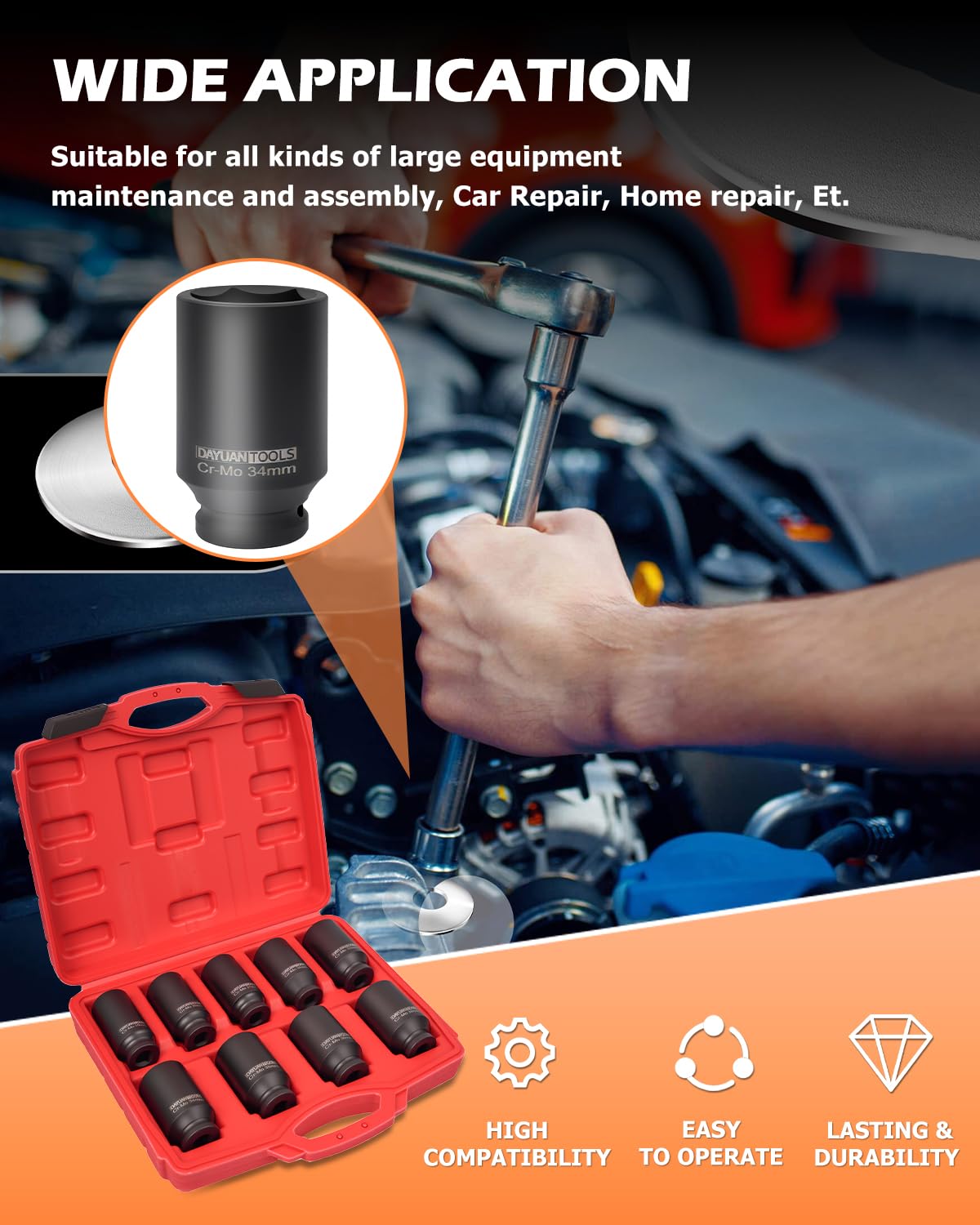 DAYUAN 30mm axle nut socket ensures precise fit for many vehicles.