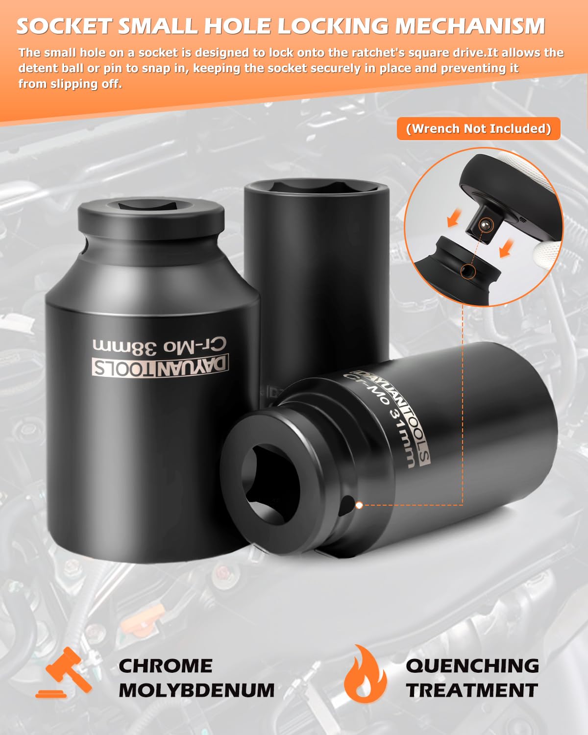 DAYUAN 32mm socket provides durable front-end axle nut removal.
