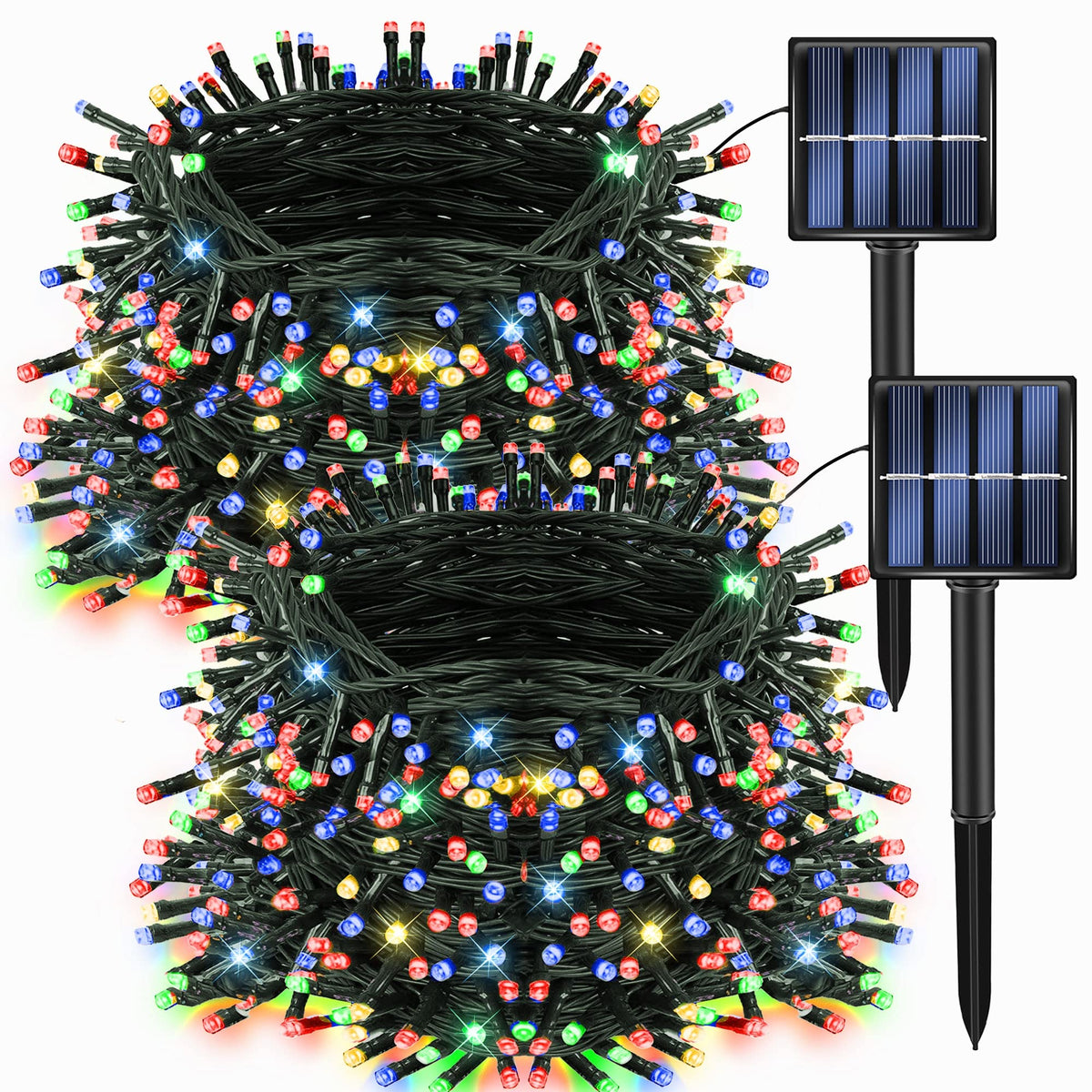 Dazzle Bright 2-Pack 400LED 132ft multi-colored solar string lights brighten outdoor ambiance