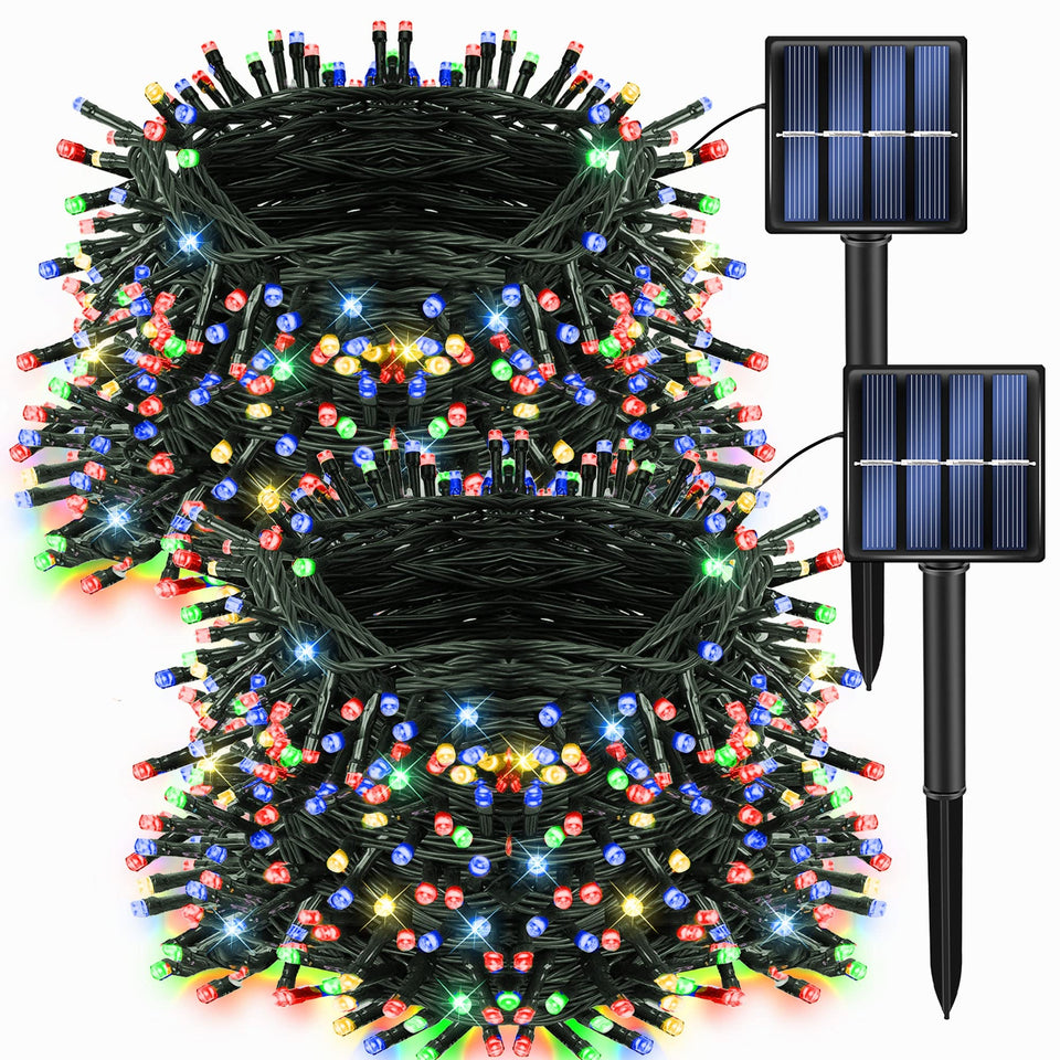 Dazzle Bright 2-Pack 400LED 132ft multi-colored solar string lights brighten outdoor ambiance