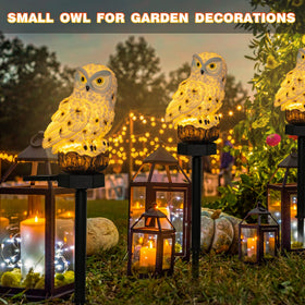 Dazzle Bright IP55 waterproof owl light withstands rain for outdoor durability.