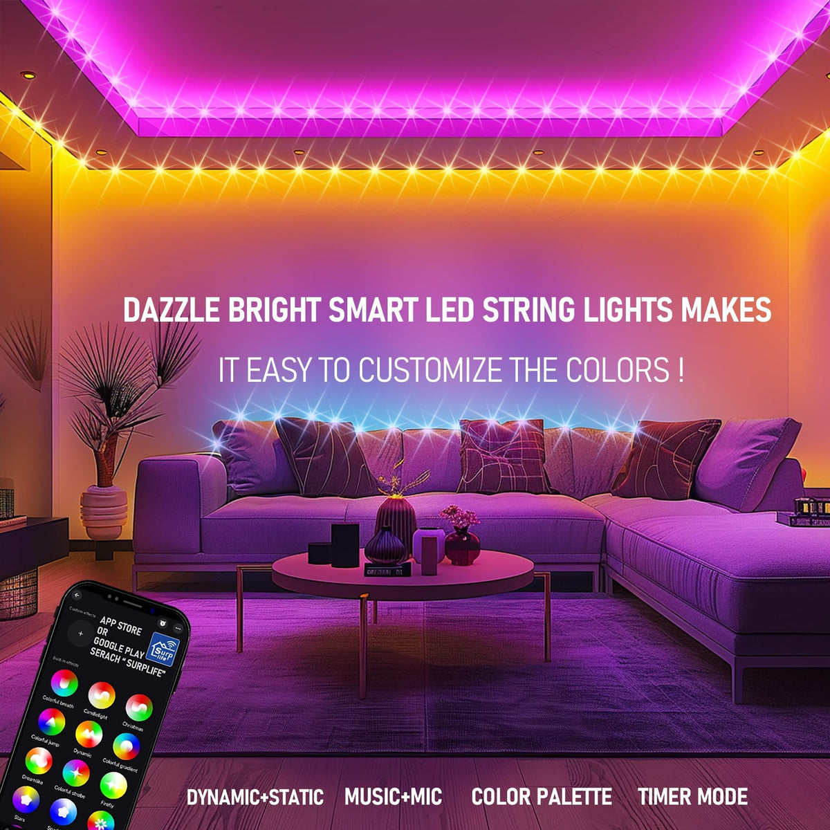 Dazzle Bright music-sync lights respond to sound with immersive rhythm lighting.