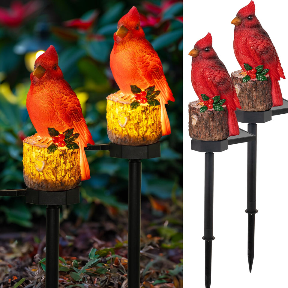 Dazzle Bright cardinal solar light standing 22.5 inches illuminates your garden path at dusk