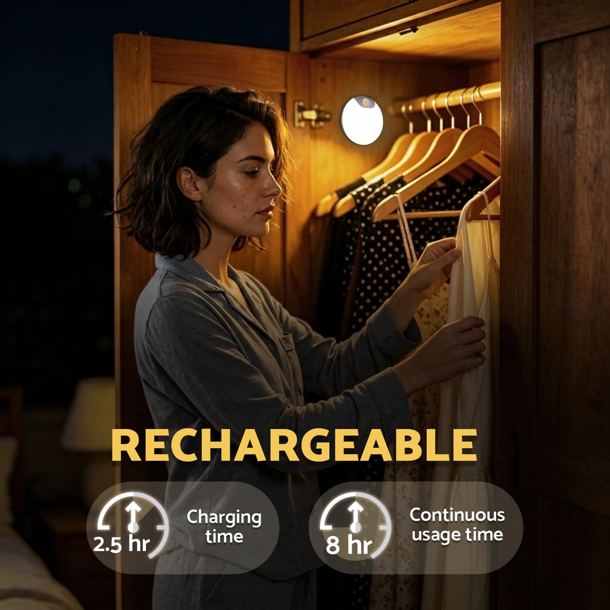 DAZZY DOT rechargeable night light uses USB-C for quick top-ups.