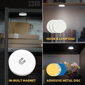 DAZZY DOT dimmable puck light showing adjustable brightness levels