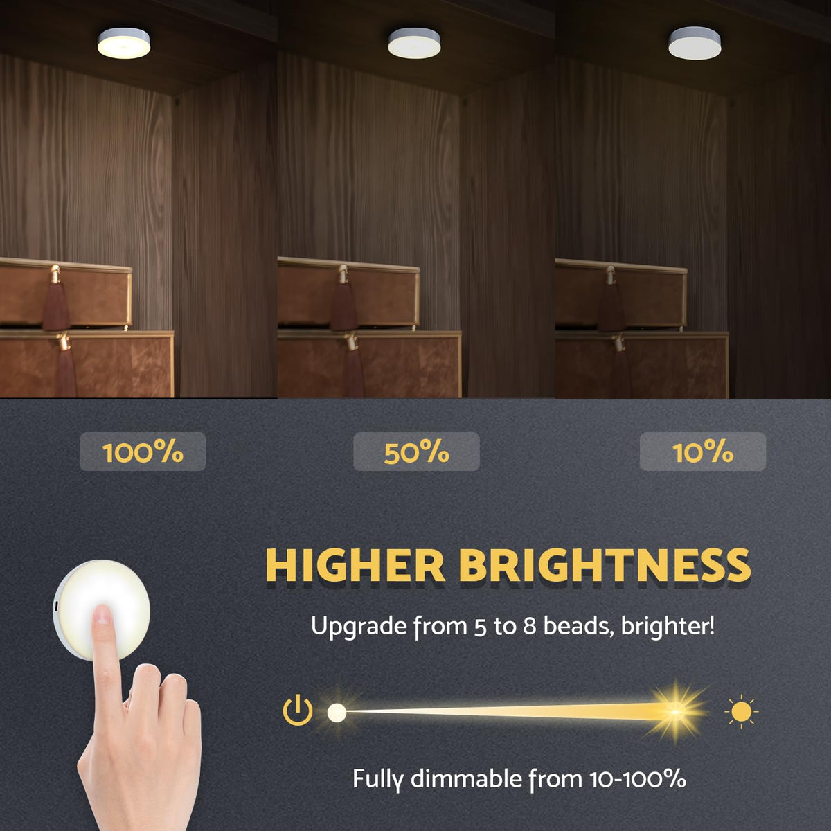 DAZZY DOT puck light for kitchen highlights counters with adjustable dimming.