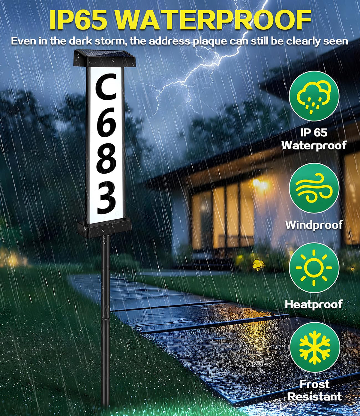DBF Solar Address Sign wall or ground mount option for flexible installation