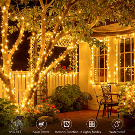DBFAIRY 132ft total-length LED lights system spanning trees and fences with twinkle
