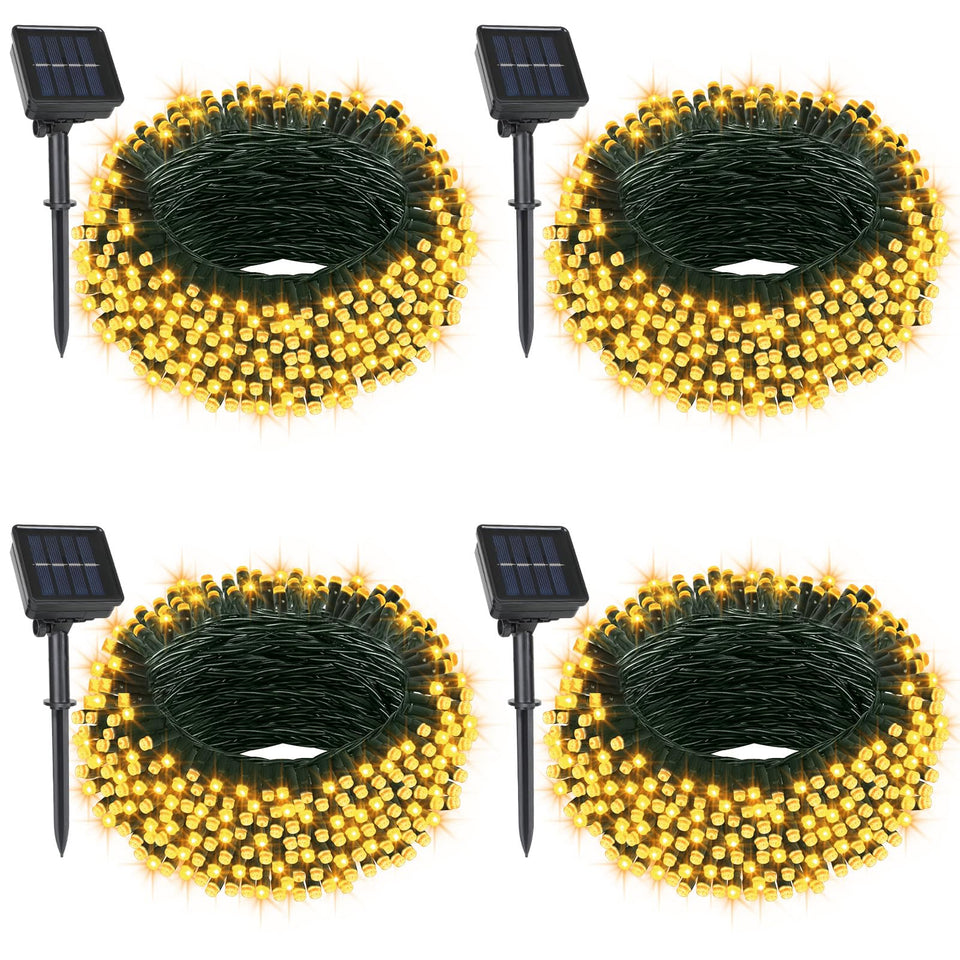 DBFAIRY 4-pack solar string lights illuminating a patio for a warm evening ambiance
