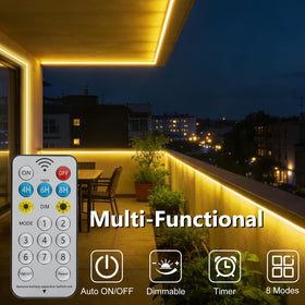 DBFAIRY 640 LED solar strip lights brighten decks for cozy evenings.