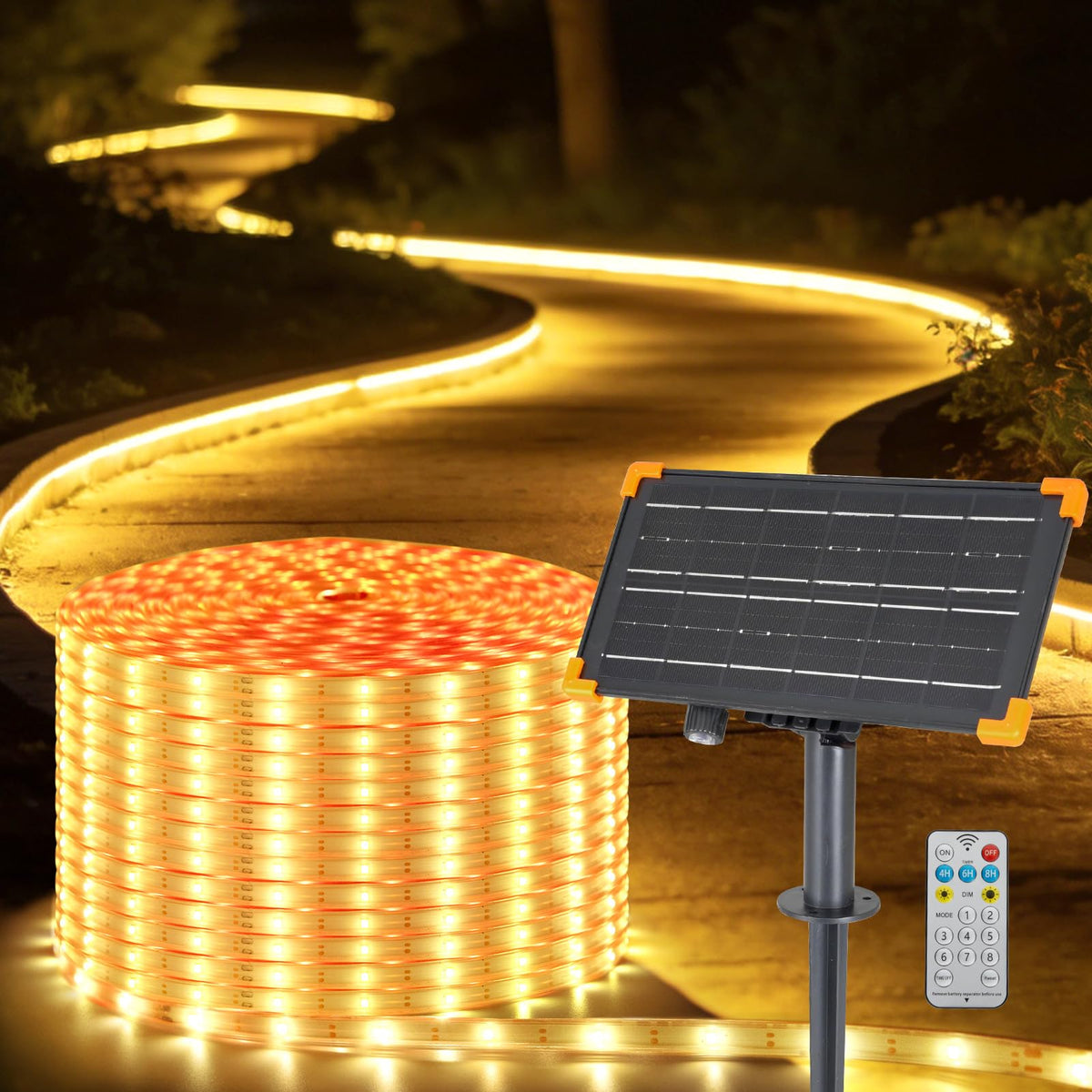 DBFAIRY outdoor solar strip lights 66ft illuminate patios with energy-saving LEDs.