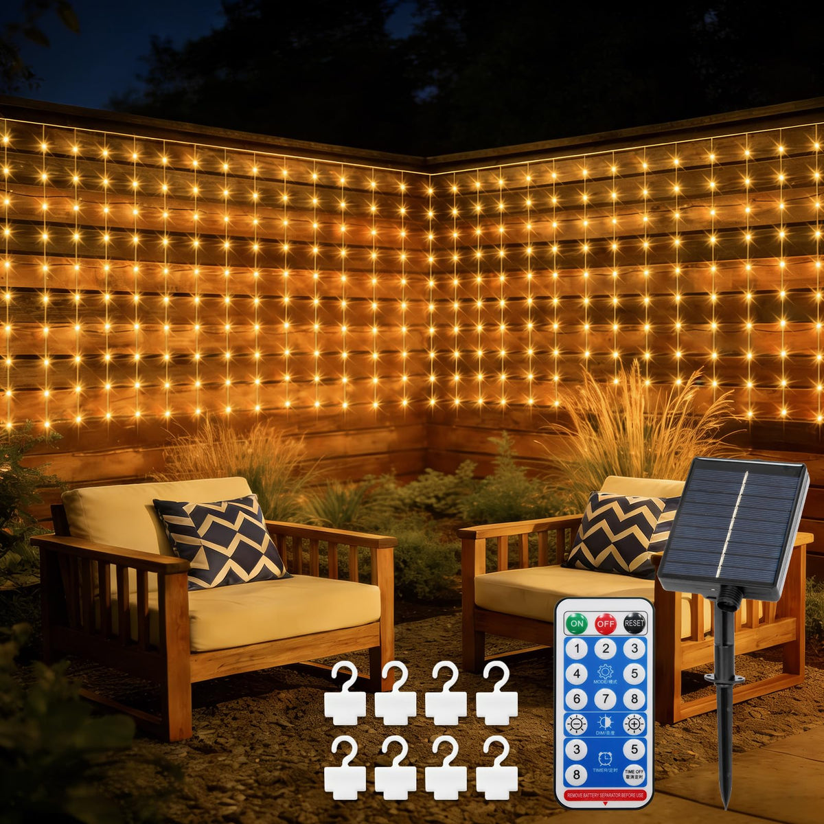 DBFAIRY solar curtain lights glow softly on a window, creating a warm ambiance.