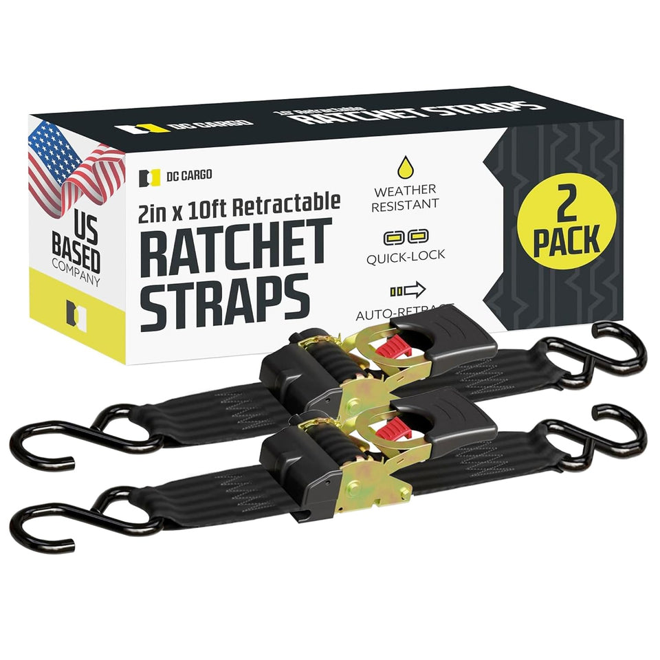 DC Cargo Mall auto retractable ratchet straps in action, secure cargo with tidy inner spool.