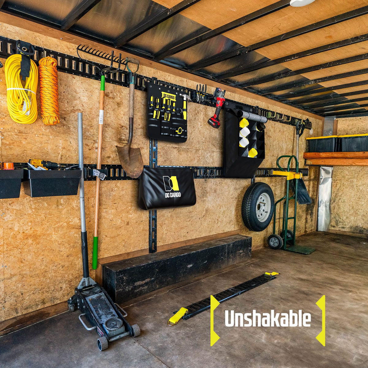 Shows a generous 18 by 17 inch footprint for hanging storage