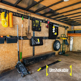 Shows a generous 18 by 17 inch footprint for hanging storage