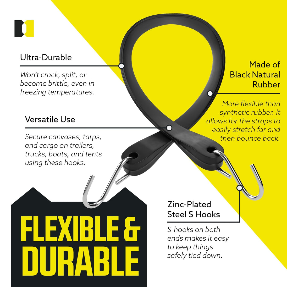 DC Cargo Mall flatbed tarp strap secures canvas and lumber in rugged trailer setups.