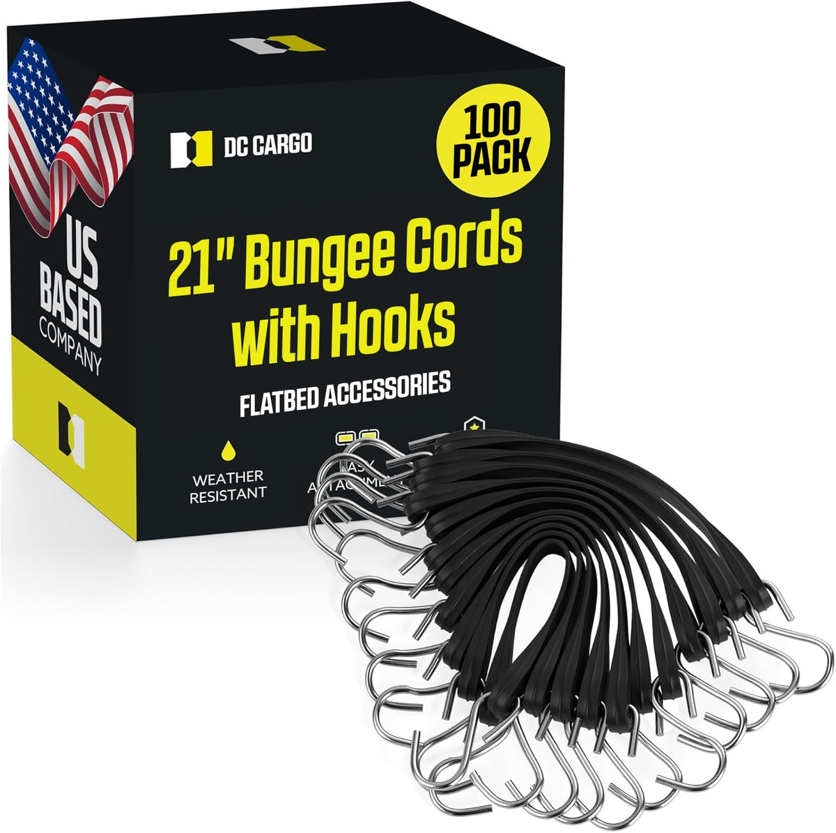 DC Cargo Mall 50-pack tarp straps with 21-inch natural rubber and S-hooks for secure loads.