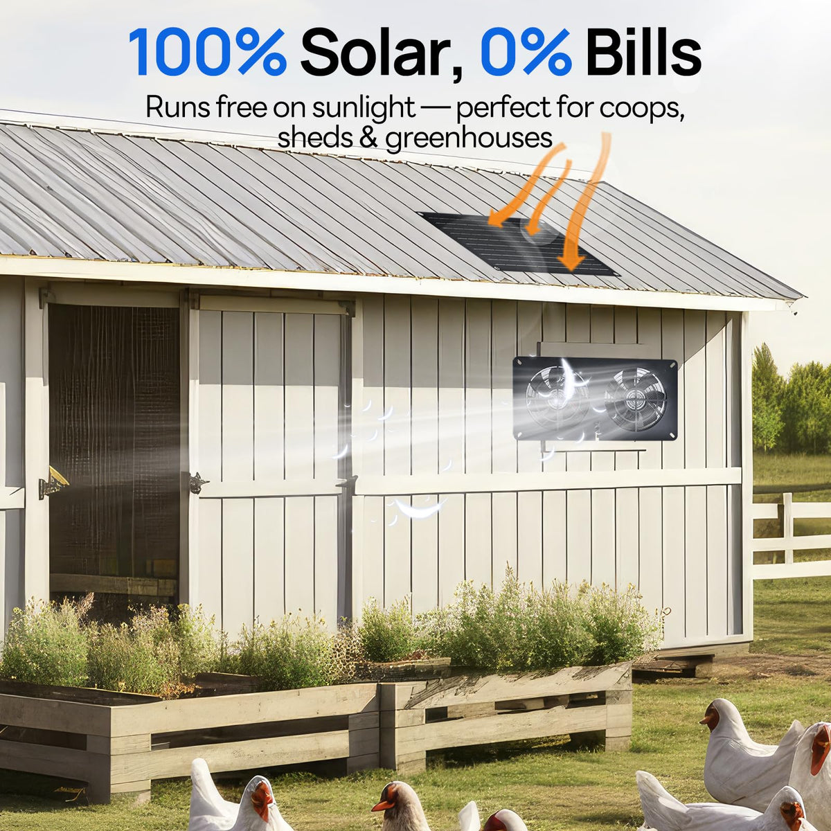 DC HOUSE 20W solar exhaust fan in a greenhouse enhancing ventilation with sunlight
