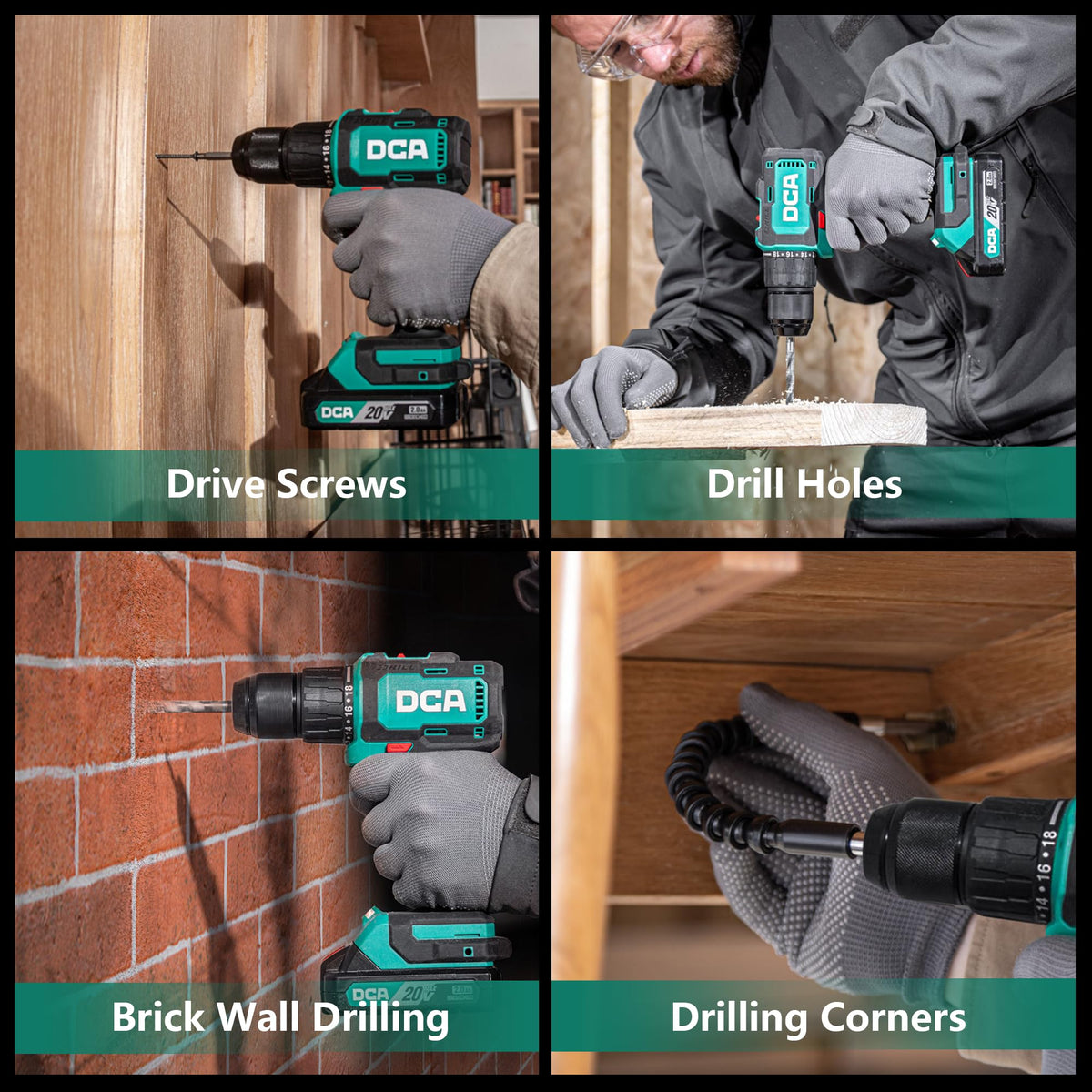 DCA 20V brushless hammer drill kit with carrying bag for easy transport.