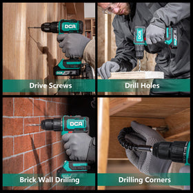 DCA 20V brushless hammer drill kit with carrying bag for easy transport.