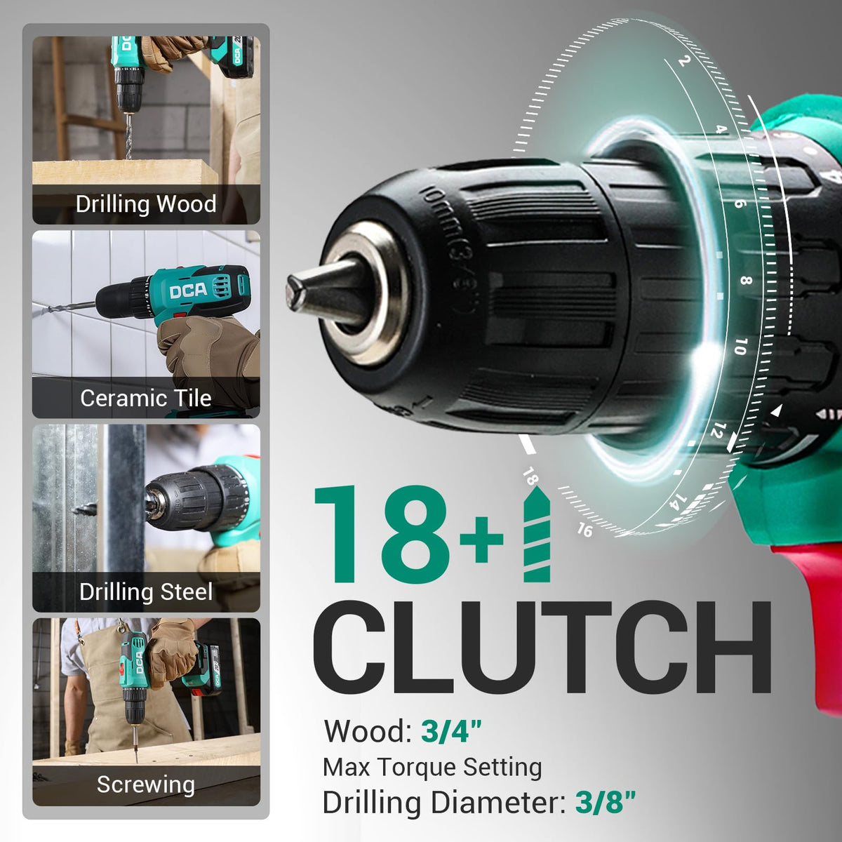 DCA cordless drill with charger for quick top-up readiness.