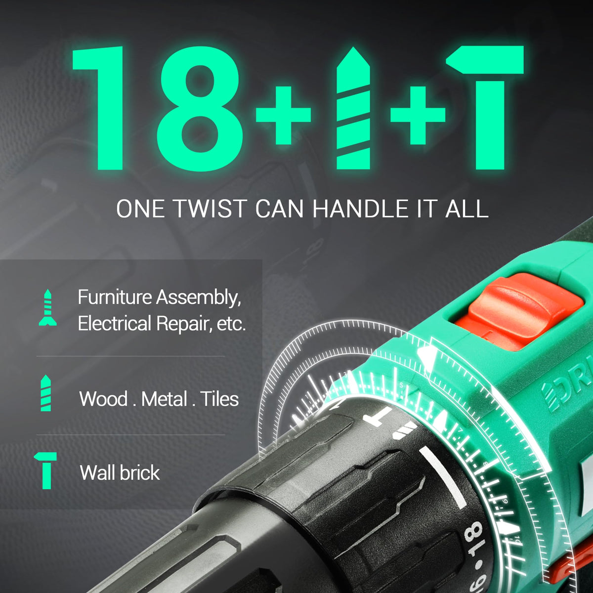 DCA 1/2 inch keyless chuck enables quick bit changes.