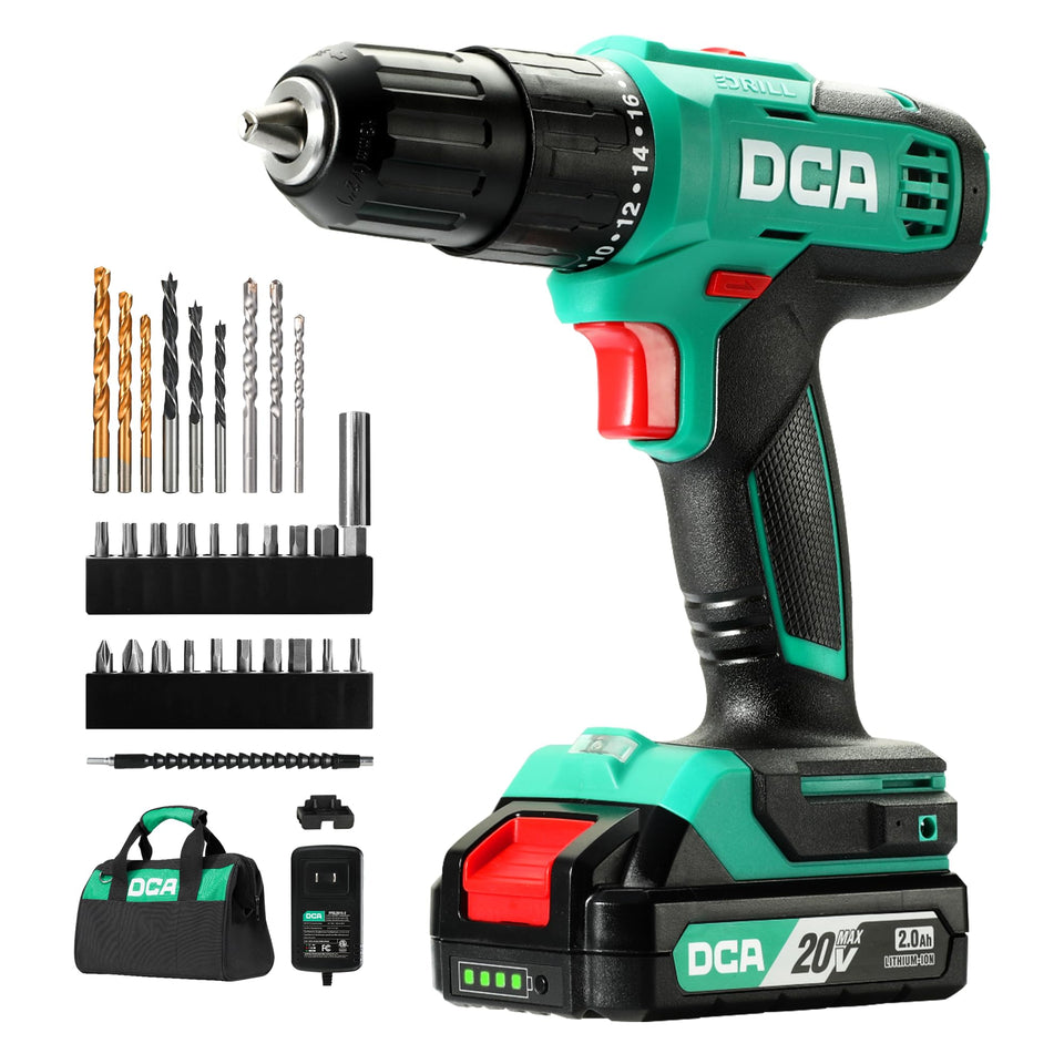 DCA hammer drill delivers 354 in-lb torque for brick, metal, and wood projects.