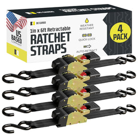 DC Cargo Mall auto retractable ratchet strap in use securing cargo safely on a trailer