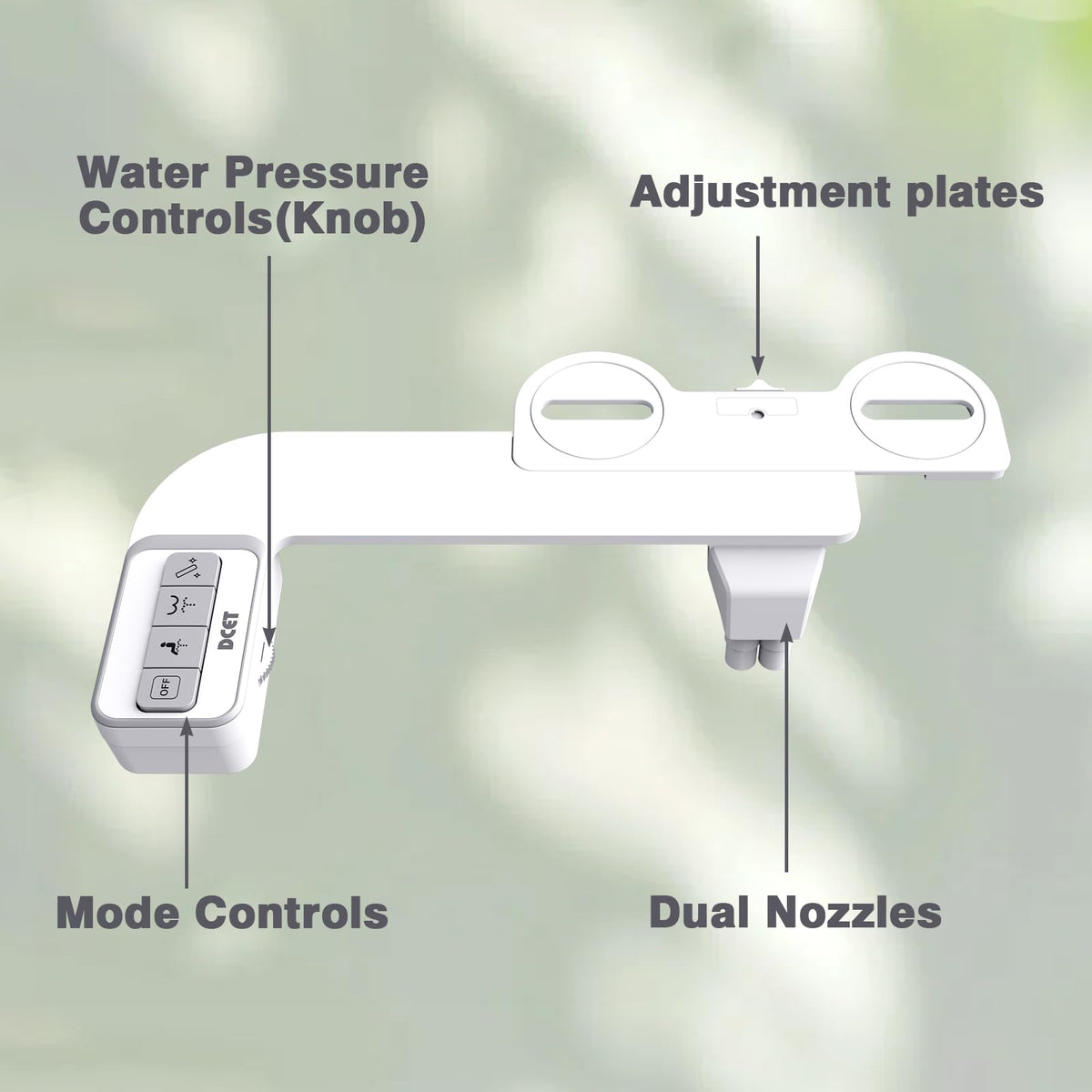 Tool-free installation of DCET bidet on most North American toilets