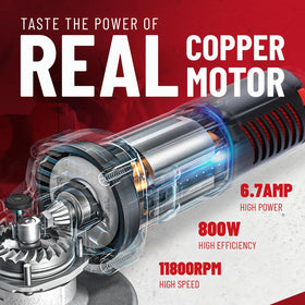 DCK Angle Grinder delivers 11,800 RPM for fast metal removal.