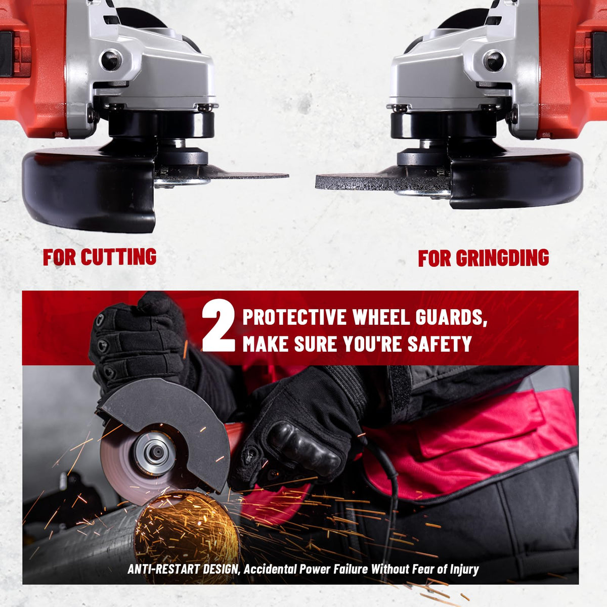 DCK Angle Grinder includes a 6-piece disc set for versatility.
