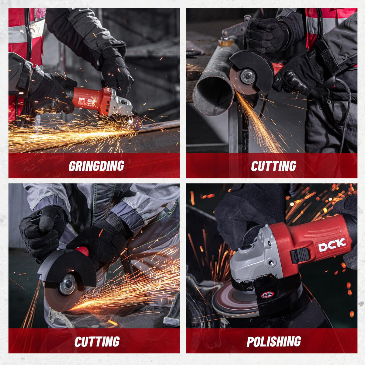 DCK Angle Grinder features durable metal gear and dustproof design.