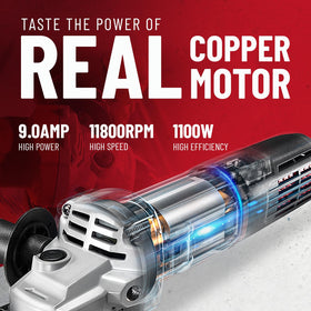 DCK angle grinder with two-position side handle for improved grip and control
