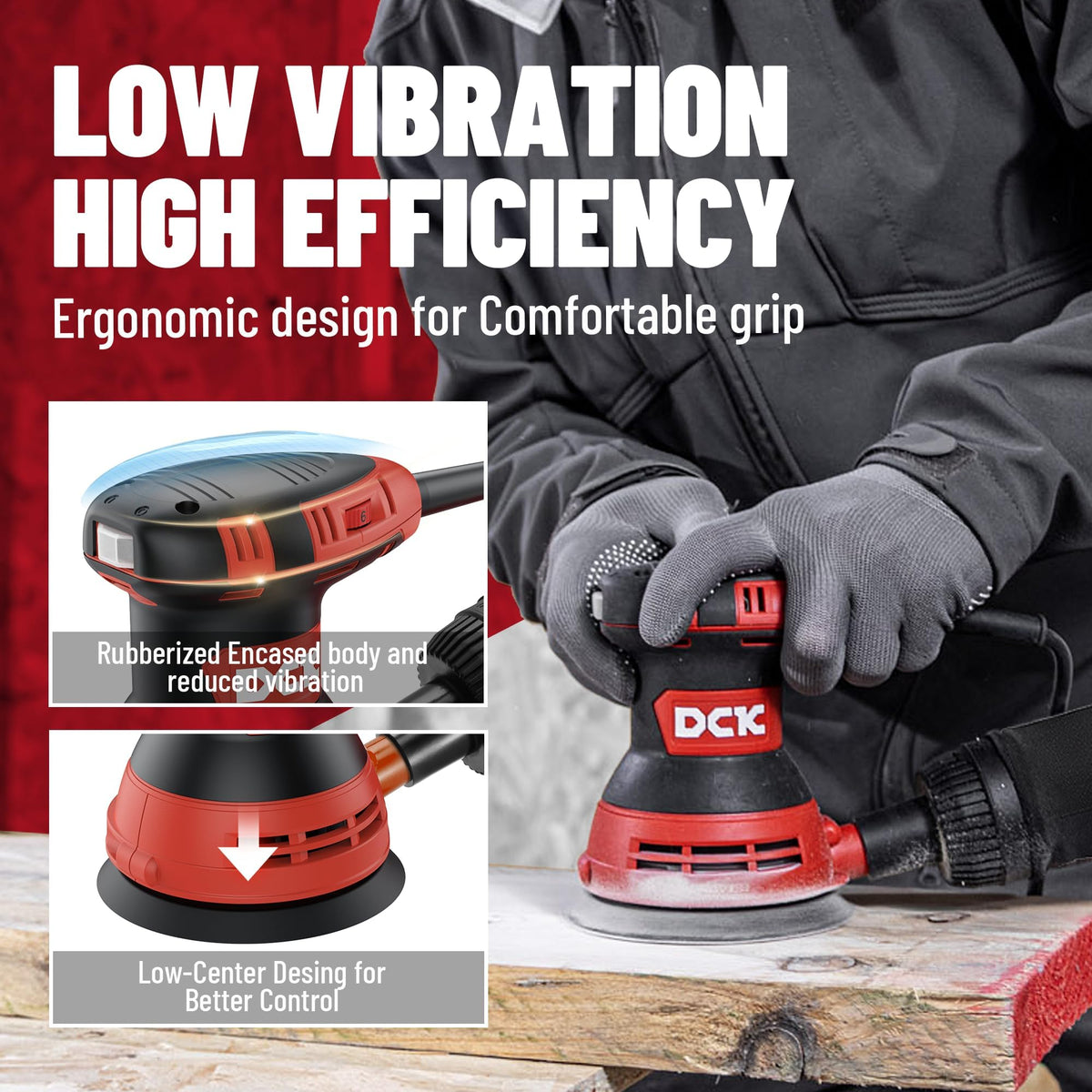 Low-vibration DCK orbital sander delivering smooth, swirl-free finishes