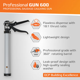DCP Professional Gun 600 features leak-proof seal washer for mess-free caulking