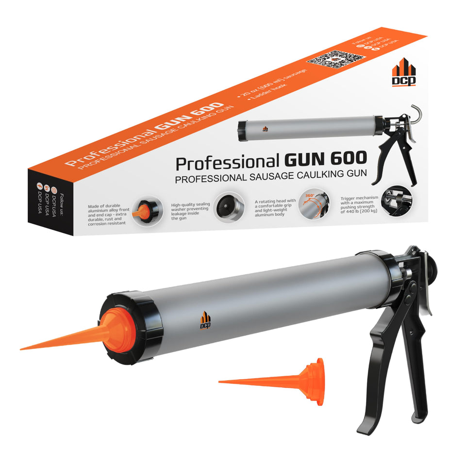 DCP Professional Gun 600 sausage caulk gun with 20oz cartridge, designed for clean, precise dispensing