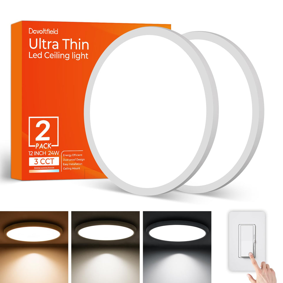 Dcvoltfield 2Pack 12-Inch LED flush mount lighting for bright living room