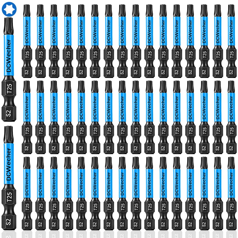 DCWecher 50-pack T25 Torx bits for impact drivers, ready for automotive and DIY projects.