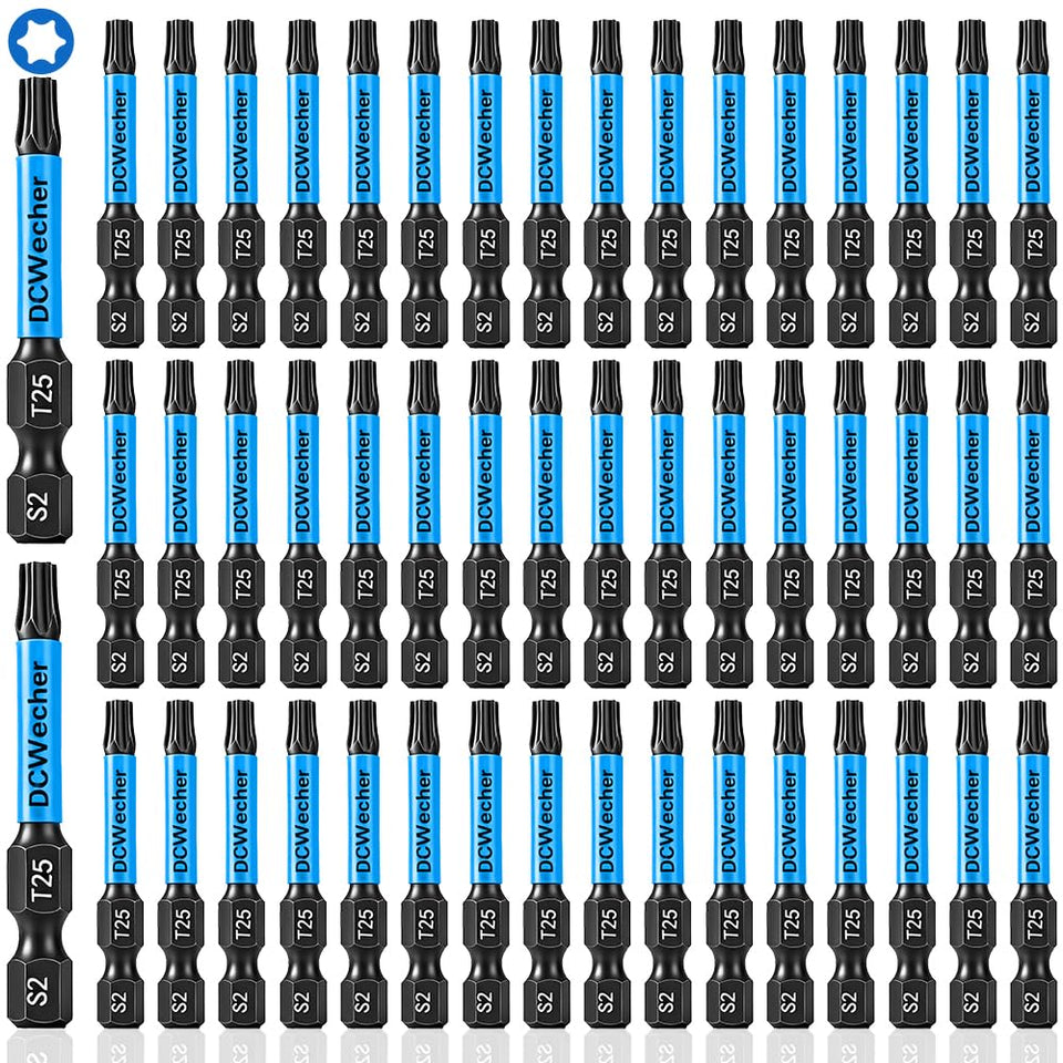 DCWecher 50-pack T25 Torx bits for impact drivers, ready for automotive and DIY projects.