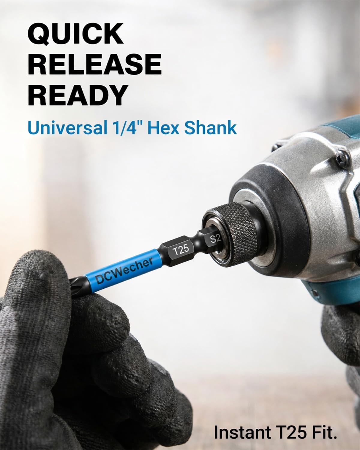 DCWecher hex shank design delivers universal compatibility across brands and tools.
