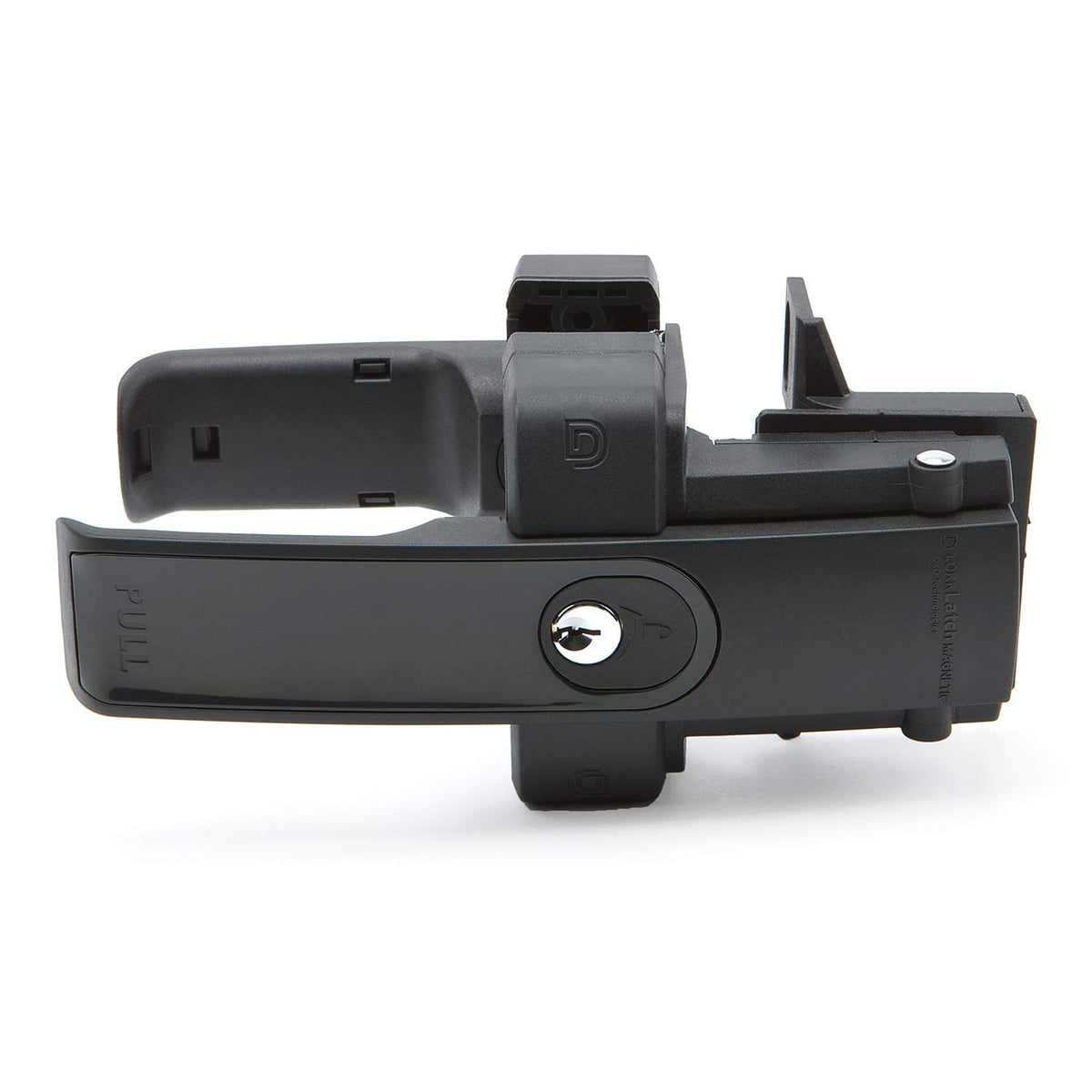 D&amp;D Technologies LokkLatch magnetic gate latch on a square post for secure dual-sided operation.