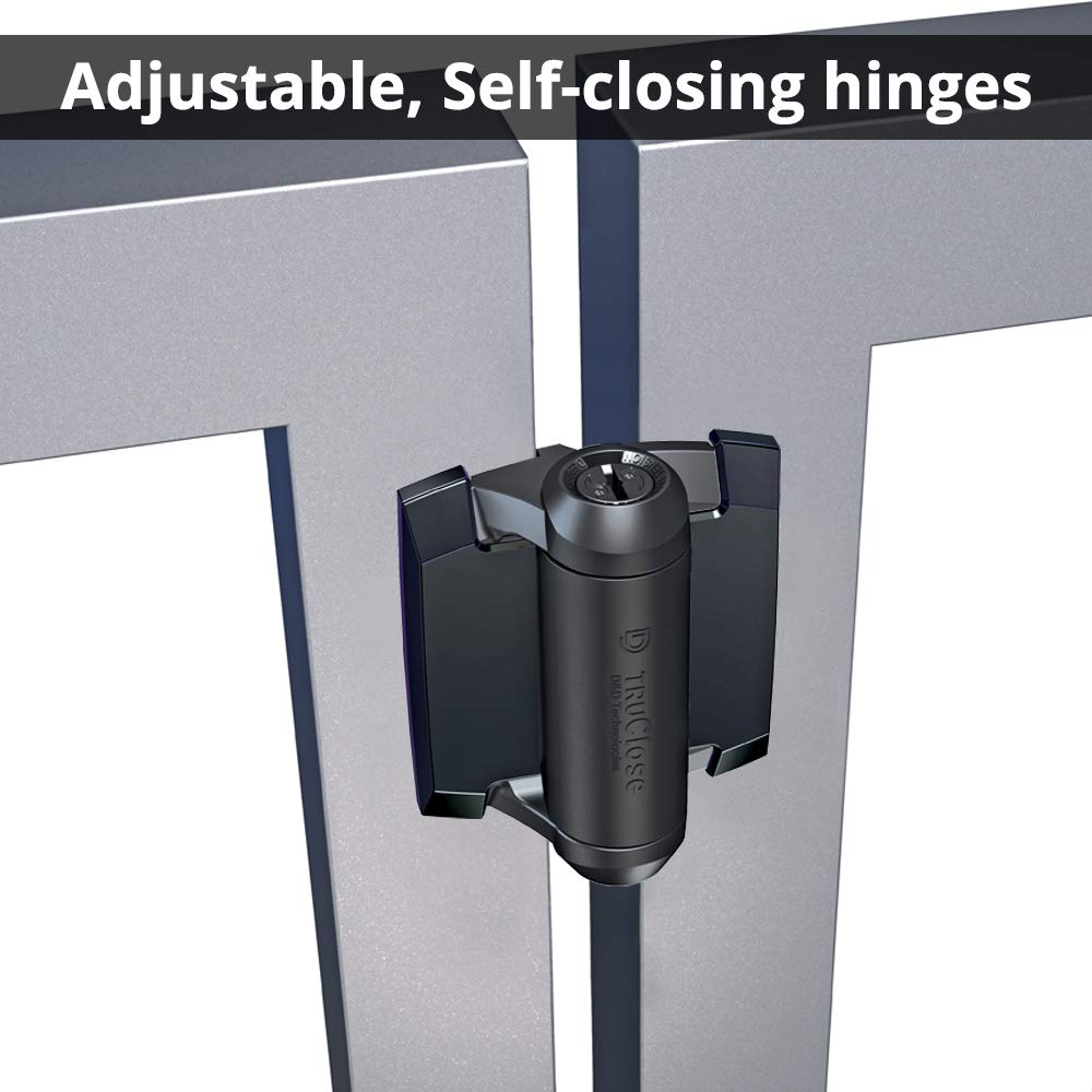 D&D Technologies TruClose black finish blends with metal gates for durability.