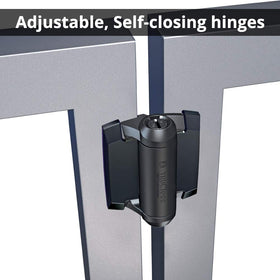 D&D Technologies TruClose black finish blends with metal gates for durability.