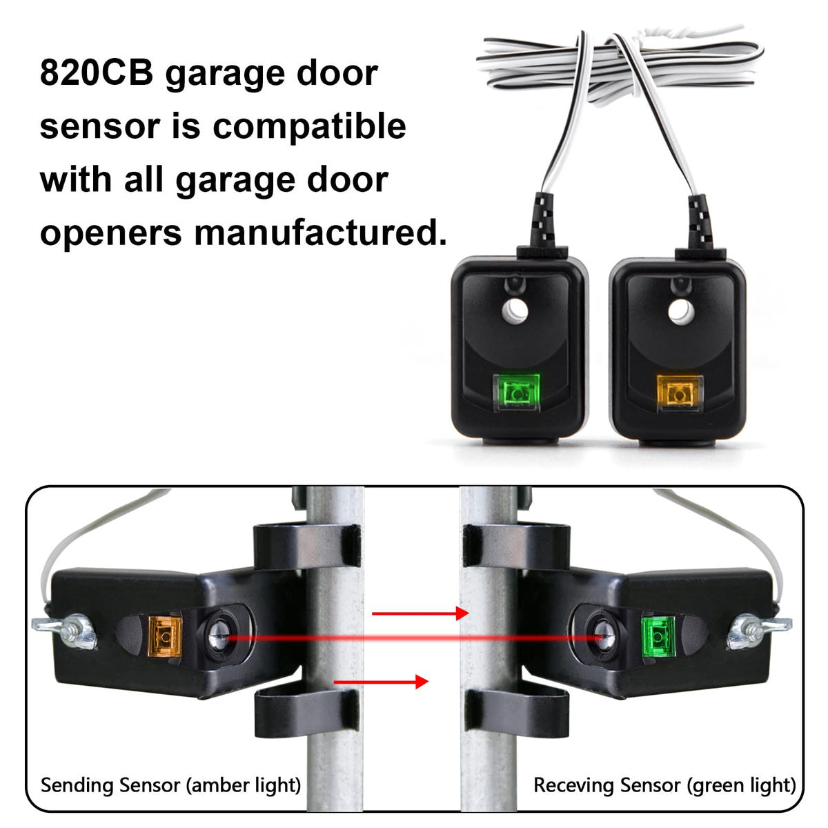 DDcafor 820CB receiving sensor green LED confirms alignment and sensing