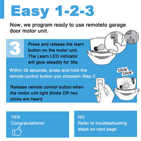 DDcafor 893LM compatible remote back view with color-coded learn button details.
