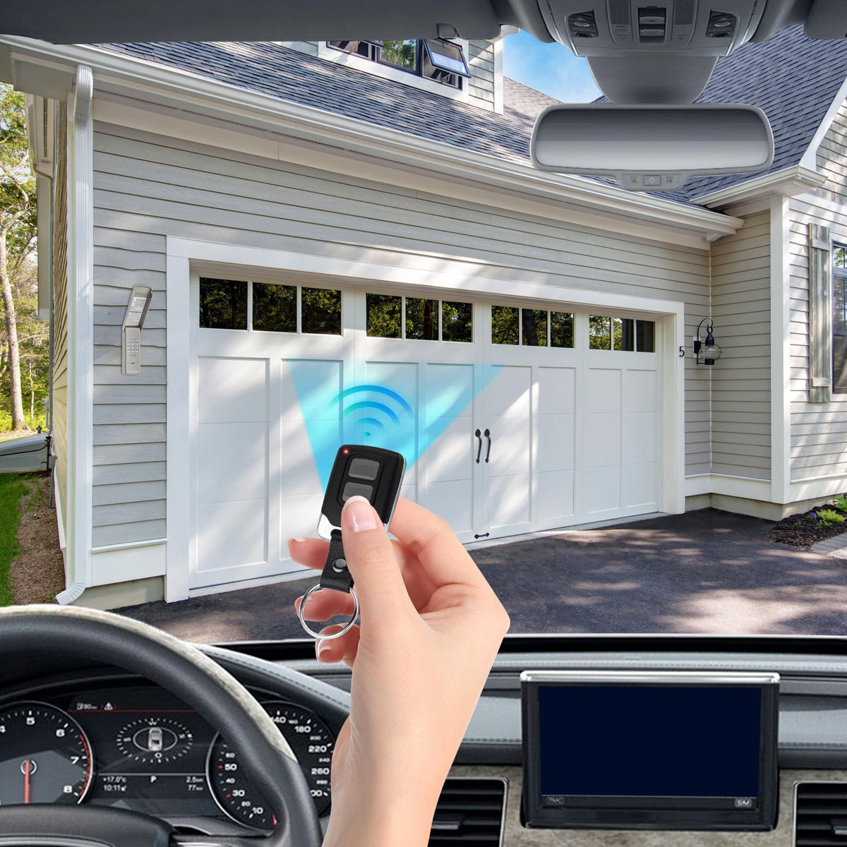 DDcafor garage remote in night setting conveys reliable, discreet operation.