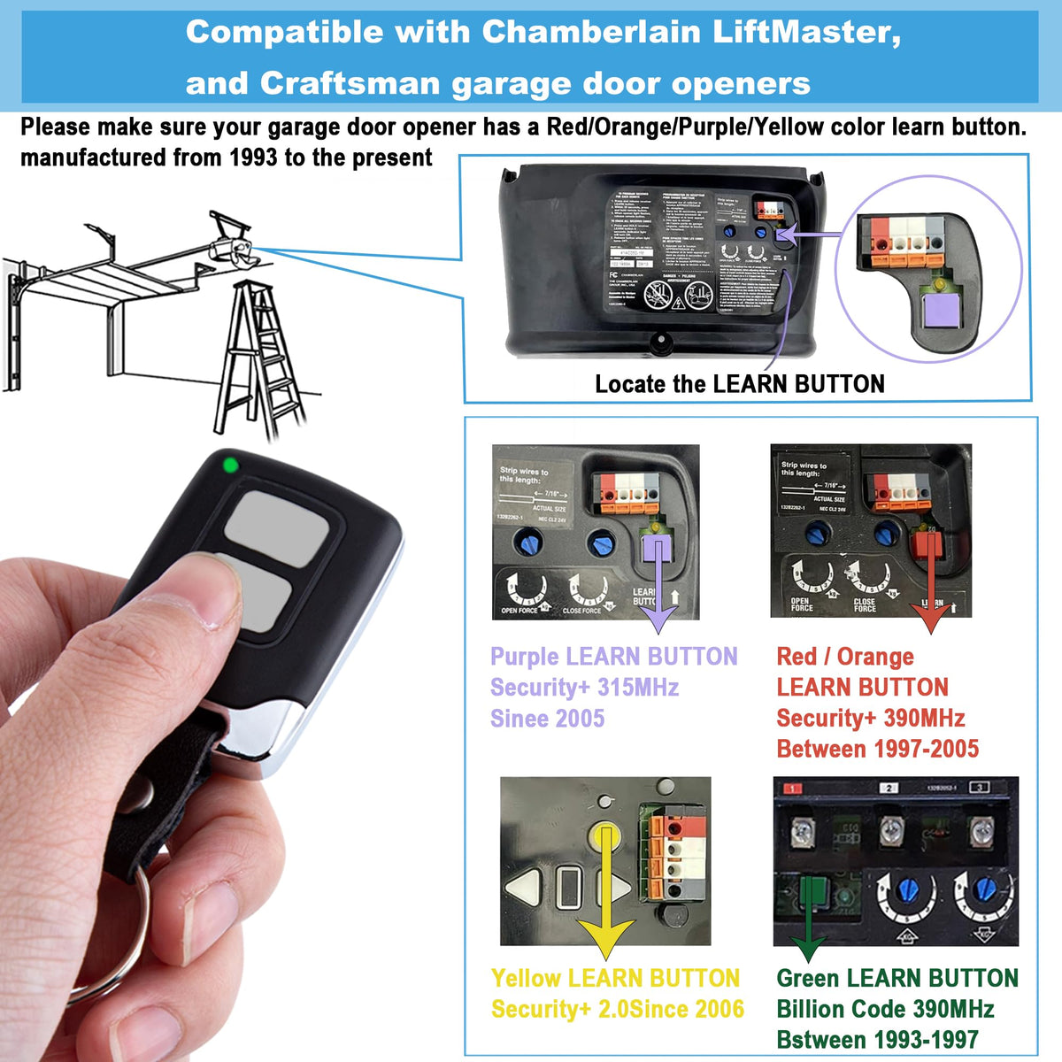 DDcafor LiftMaster remote side view highlights slim, portable profile.