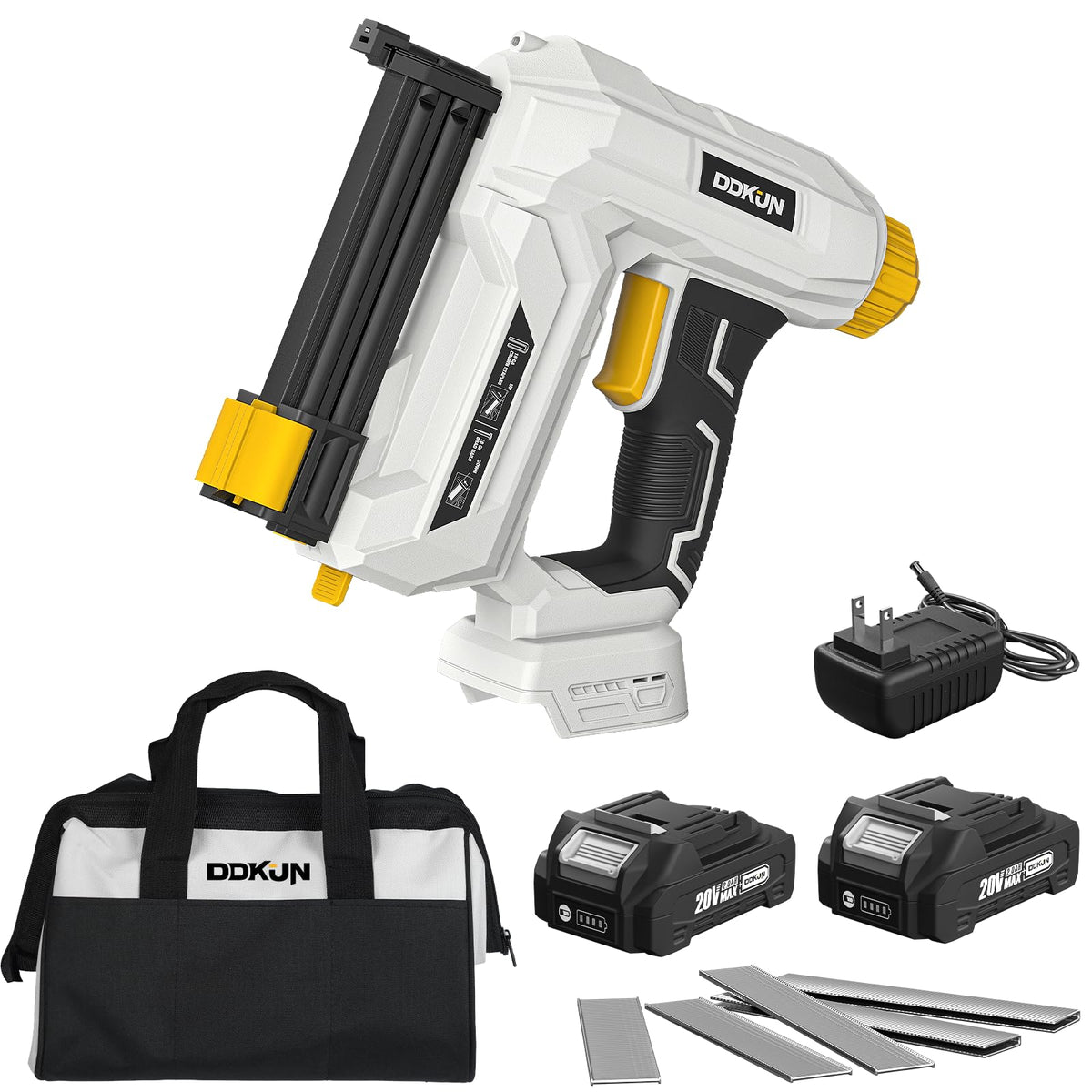 DDKUN 20V cordless brad nailer in action for trim work.