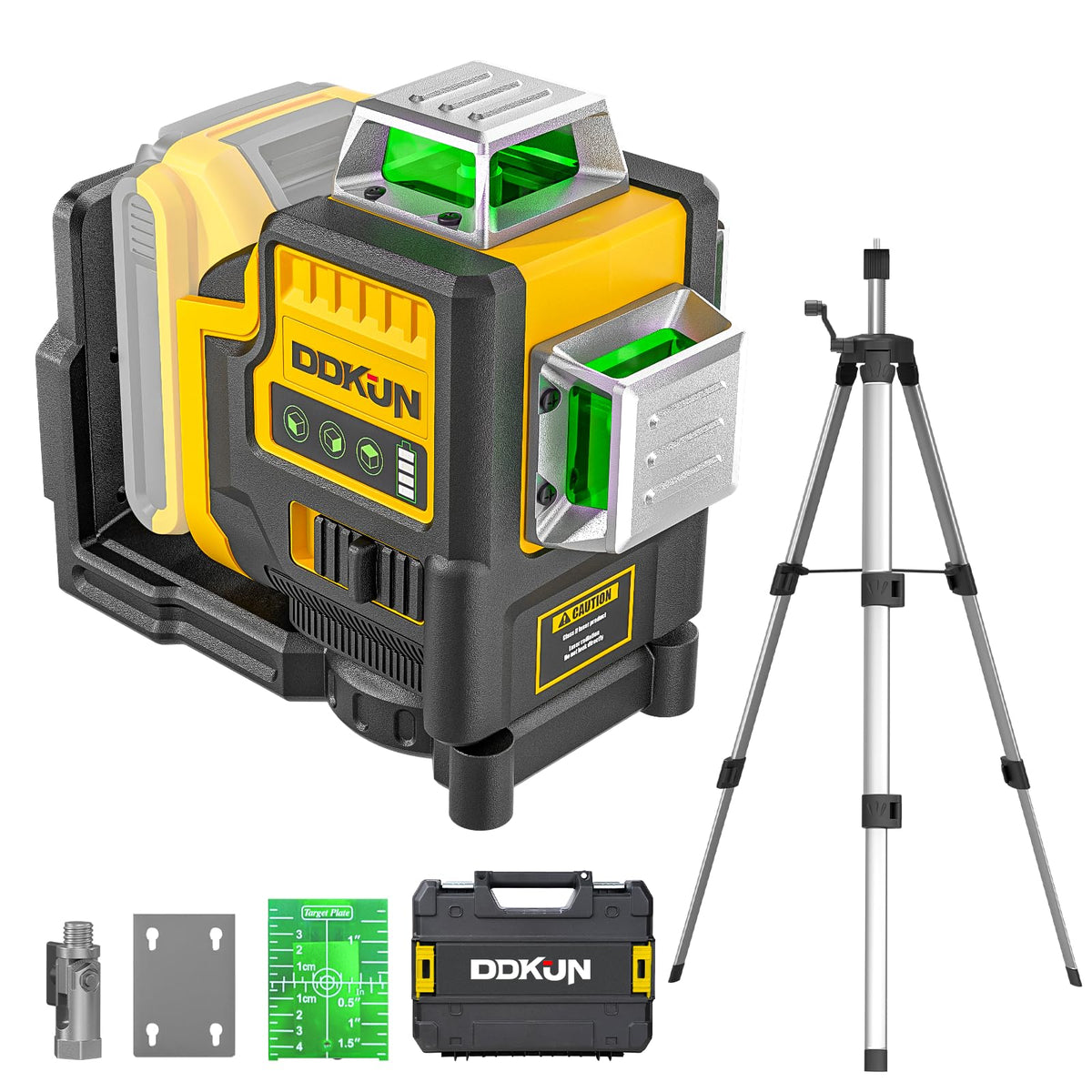 DDKUN laser level with tripod setup for precise wall alignment.
