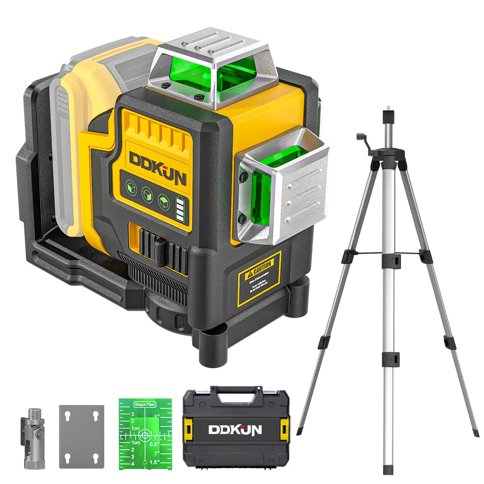 DDKUN laser level with tripod setup for precise wall alignment.